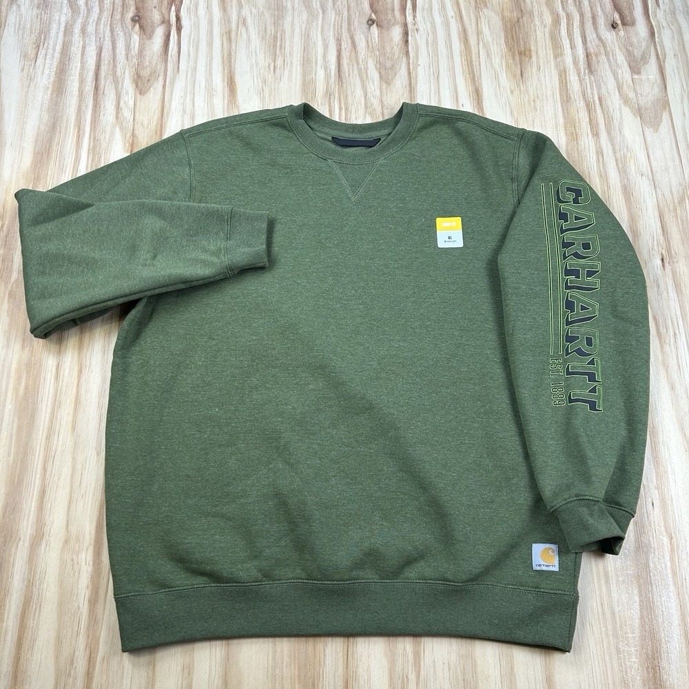 Carhartt Men's NEW Crewneck Sweatshirt Green XL Relaxed Loose Fit Sleeve Hit Wor